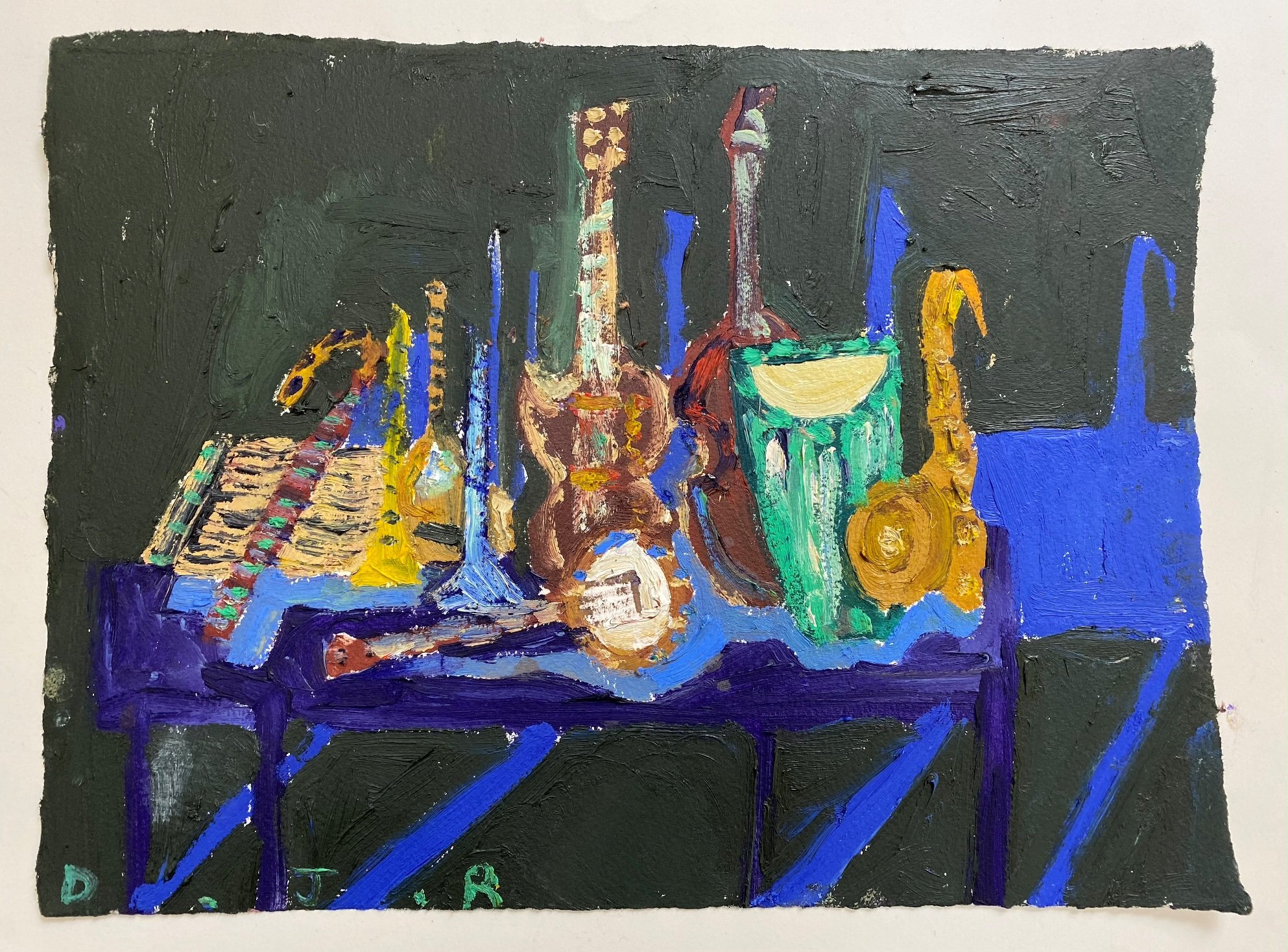 Music table 5. Oil on paper.  27.5 x 38.5cm. 2020. 450€.